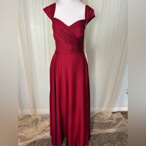 Red Satin Corset Back Formal Maxi Dress Size 4 | Bridesmaid Prom with pockets